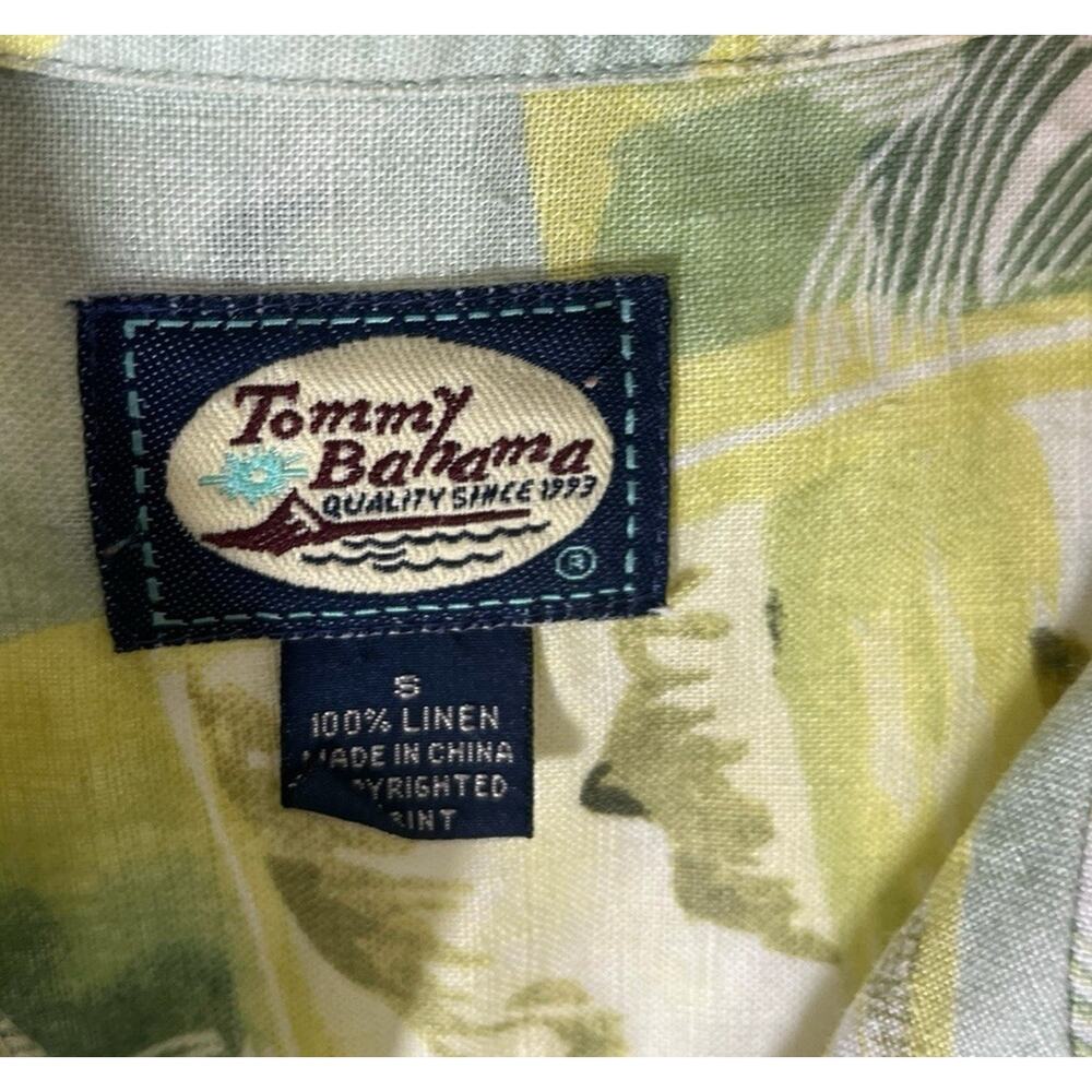 Tommy Bahama Hawaiian Shirt Mens Small Yellow Linen Floral Print Loop Collar - Picture 7 of 8